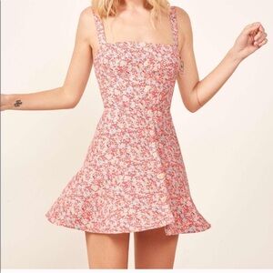 Reformation Jessa Pink Floral Button Down Square Neckline Viscose Mini Dress 6
